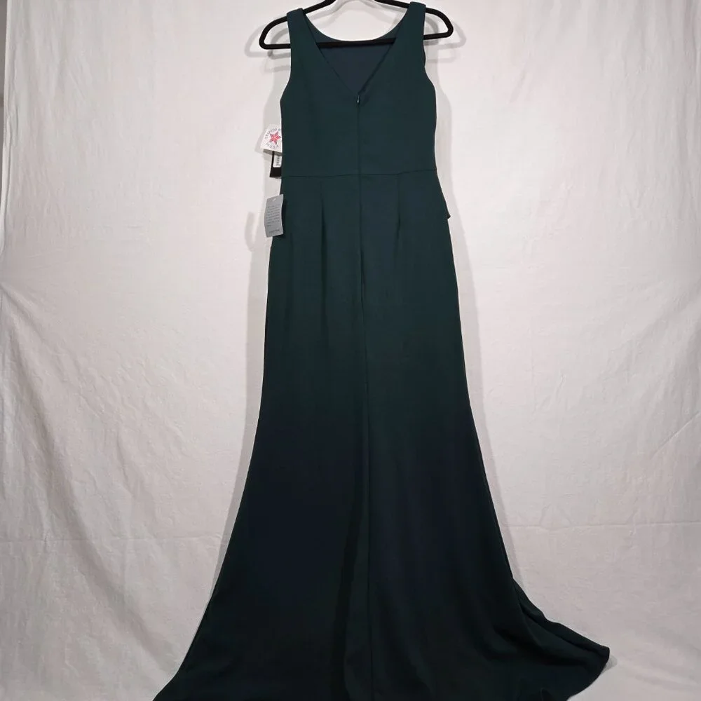BETSY ADAM "Christine" PINE Scuba Crepe Ruffle Bow Slit Formal Gown Dress Size 8 - Picture 5 of 17